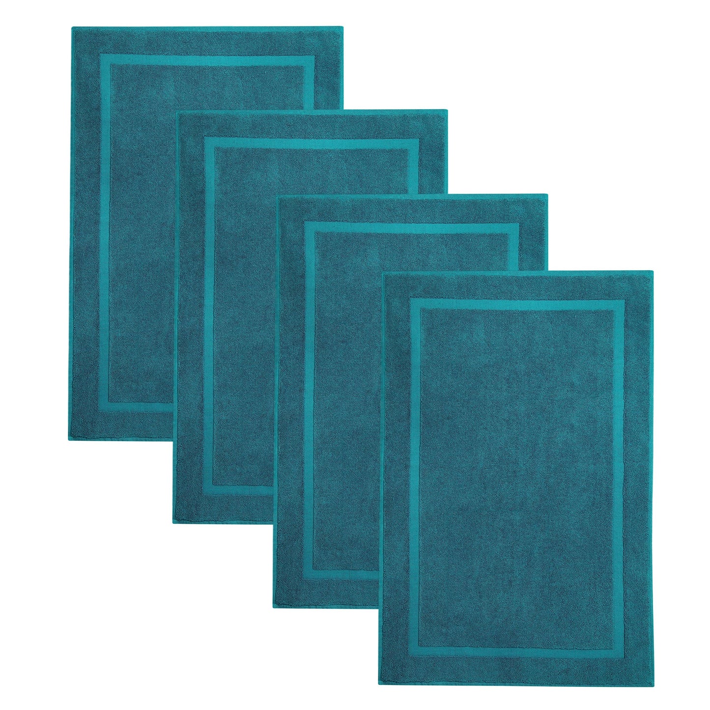 COTTON CRAFT Bath Tub Mats - 4 Pack 100% Cotton Ultra Absorbent Low Lint Plush Heavyweight 1000 GSM Luxury - Hotel Spa Shower Bathroom Towel Rug Step Out Floor Mat - Not a Bathroom Rug - 21x34 - Teal