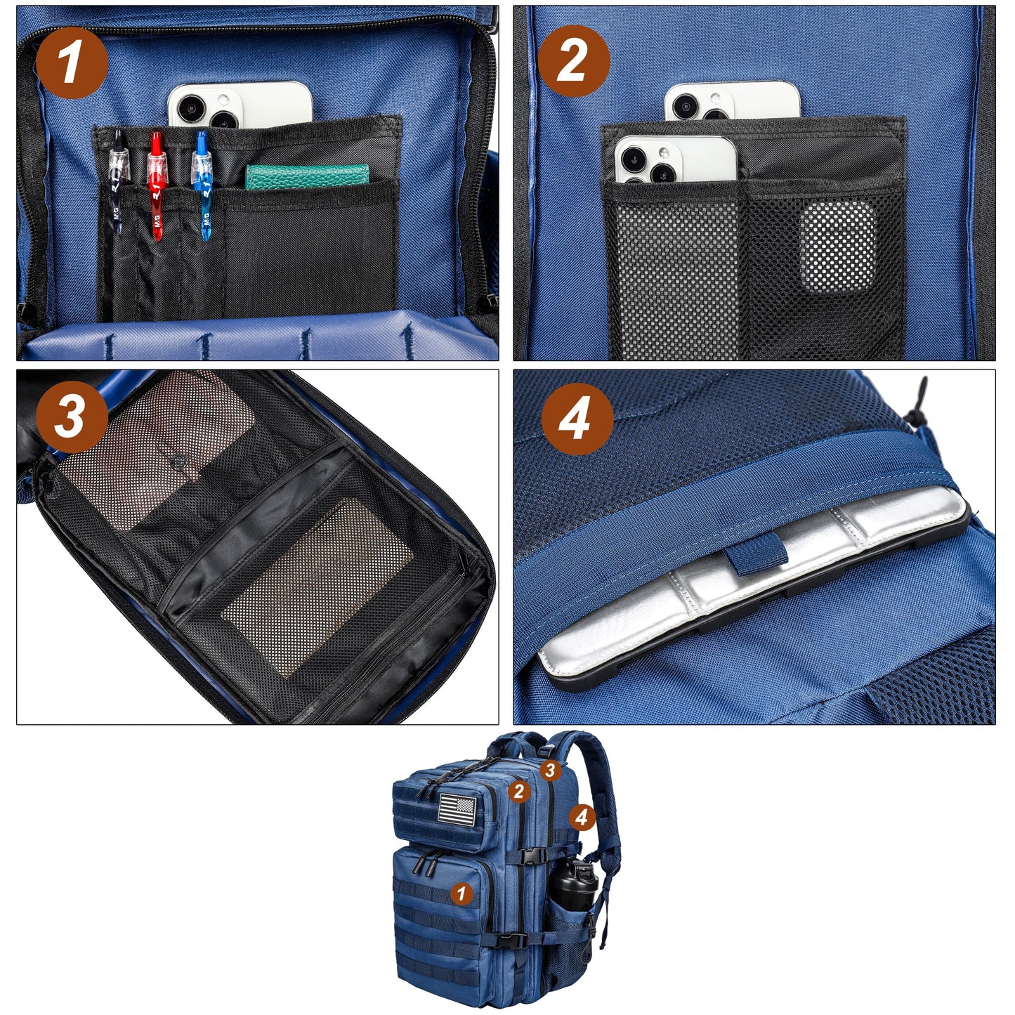 LHI Military Tactical Backpack for Men and Women 45L Army 3 Days Assault Pack Bag Large Rucksack with Molle System Blue