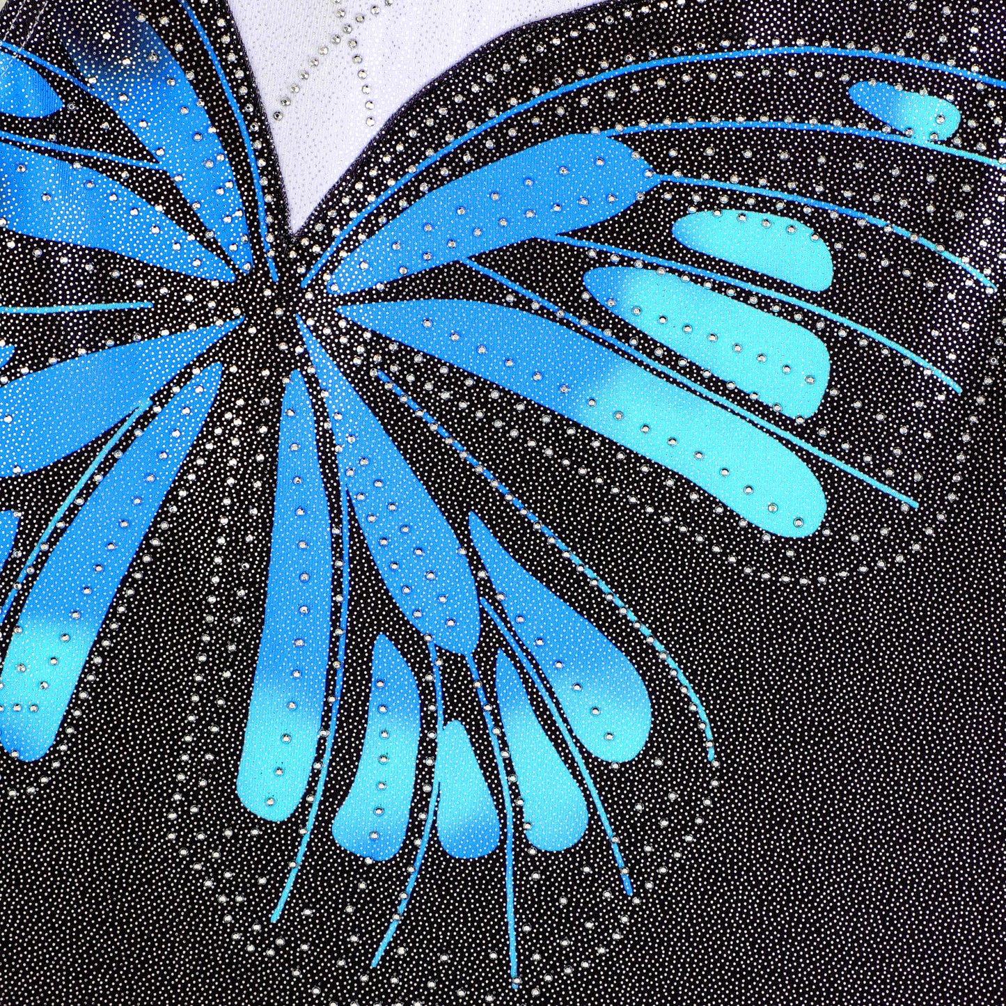HOZIY Gymnastics Leotards for Girls Butterfly Blue Black White Spliced Biketard Tumbling Outfits Rhinestone Diamond 7-8 Years