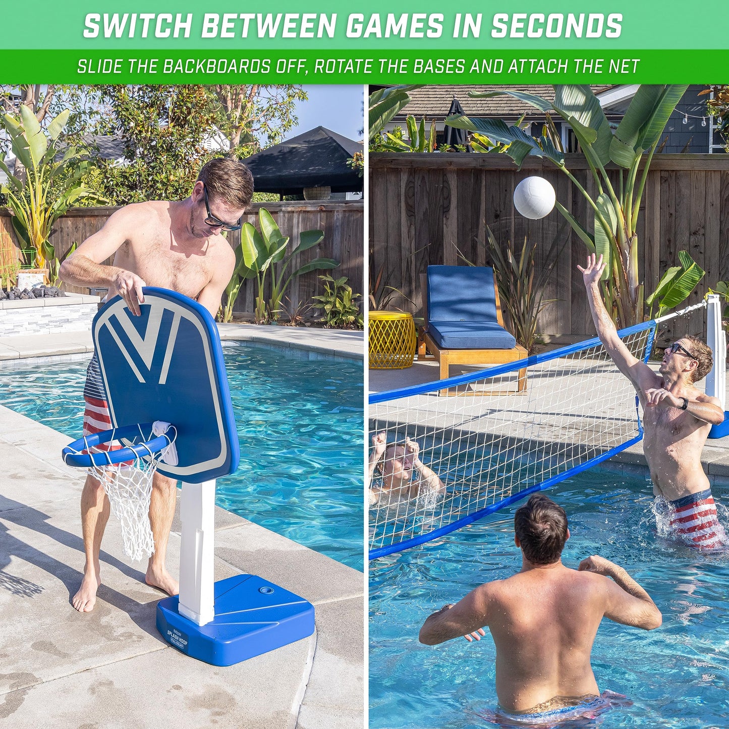 GoSports Splash Hoop 2-in-1 Full Court Pool Basketball & Volleyball Game Set