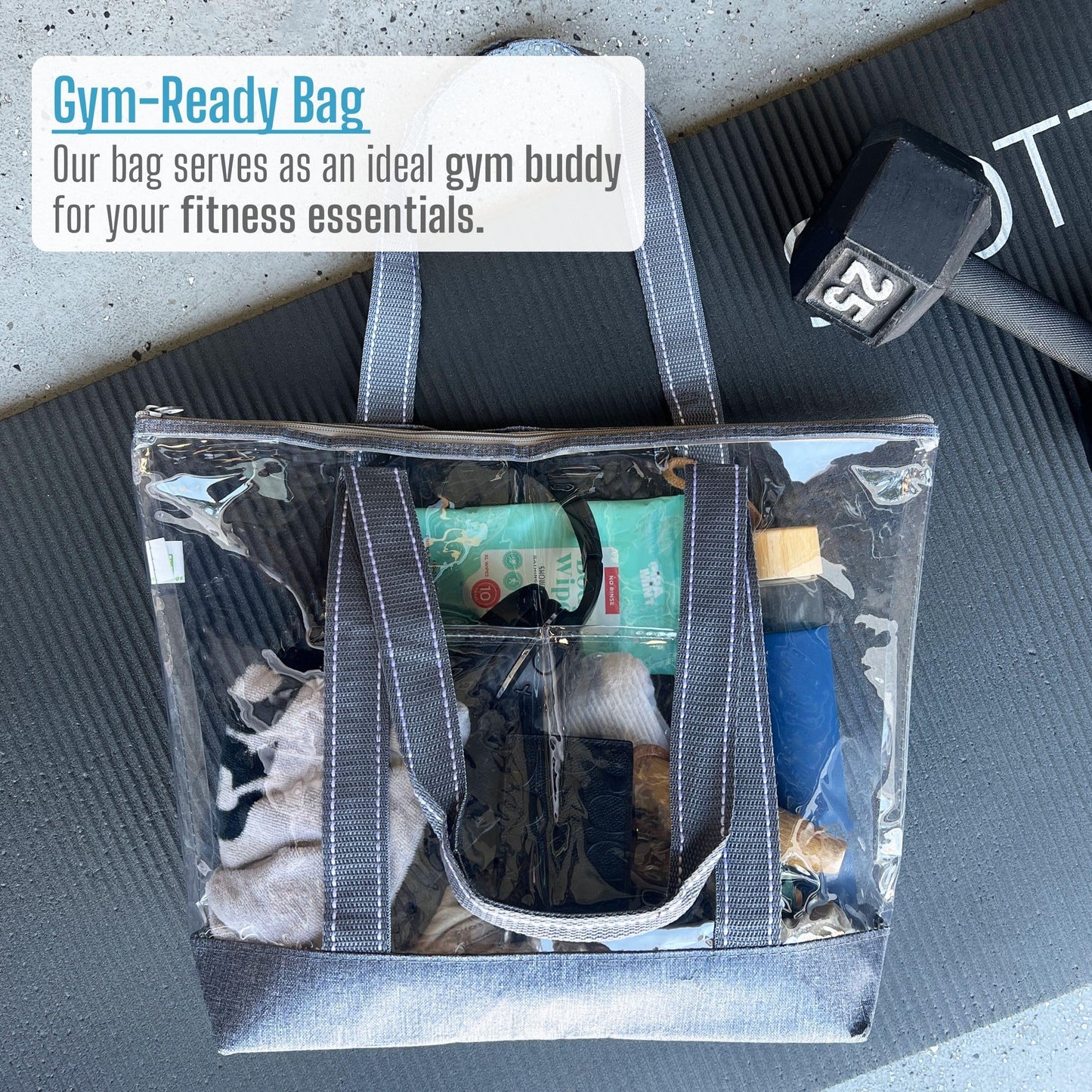 VENO 2 Pack Clear Beach Bag, Large Transparent Large Tote Bags Swim Pool Gym Summer Vacation Essentials for Women Men - Gray