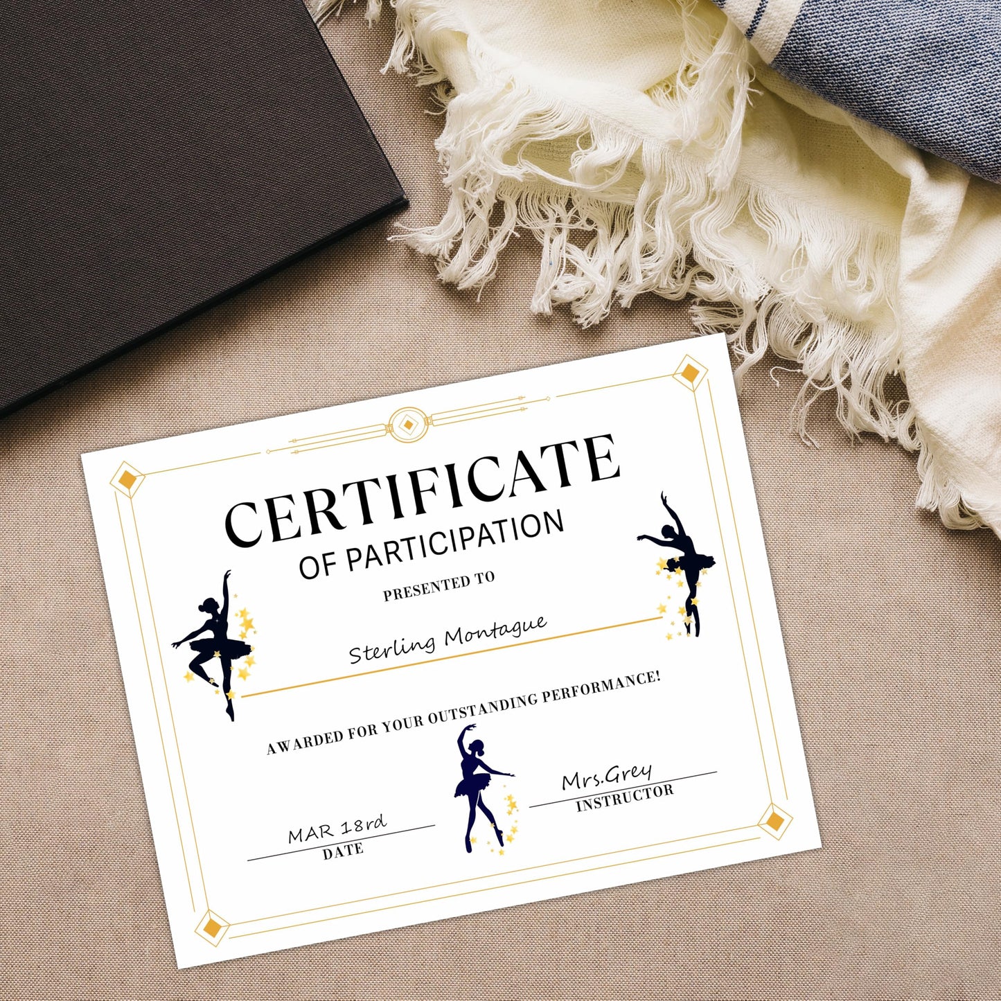 Certificate of Participation, Dance Theme Award Paper, Set of 25 Lesson Graduation Diploma Achievement, Training Certificates of Completion, Recognition for Honor Student Kid, 14
