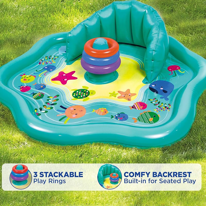 SwimSchool 28" Infant Pool Float with Canopy & Seat – Blue Splash Mat