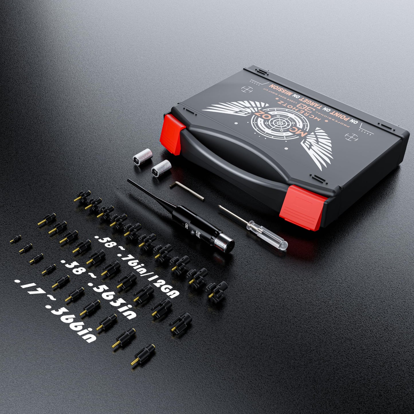Professional Tactical Laser Boresighter Kit： Red Bore Sight with 30 Adapters - Multiple Caliber Bore Sighting Laser - .17 Cal to 12GA Rifle Pistol Bore sighter - Perfectly Choice for All Gun