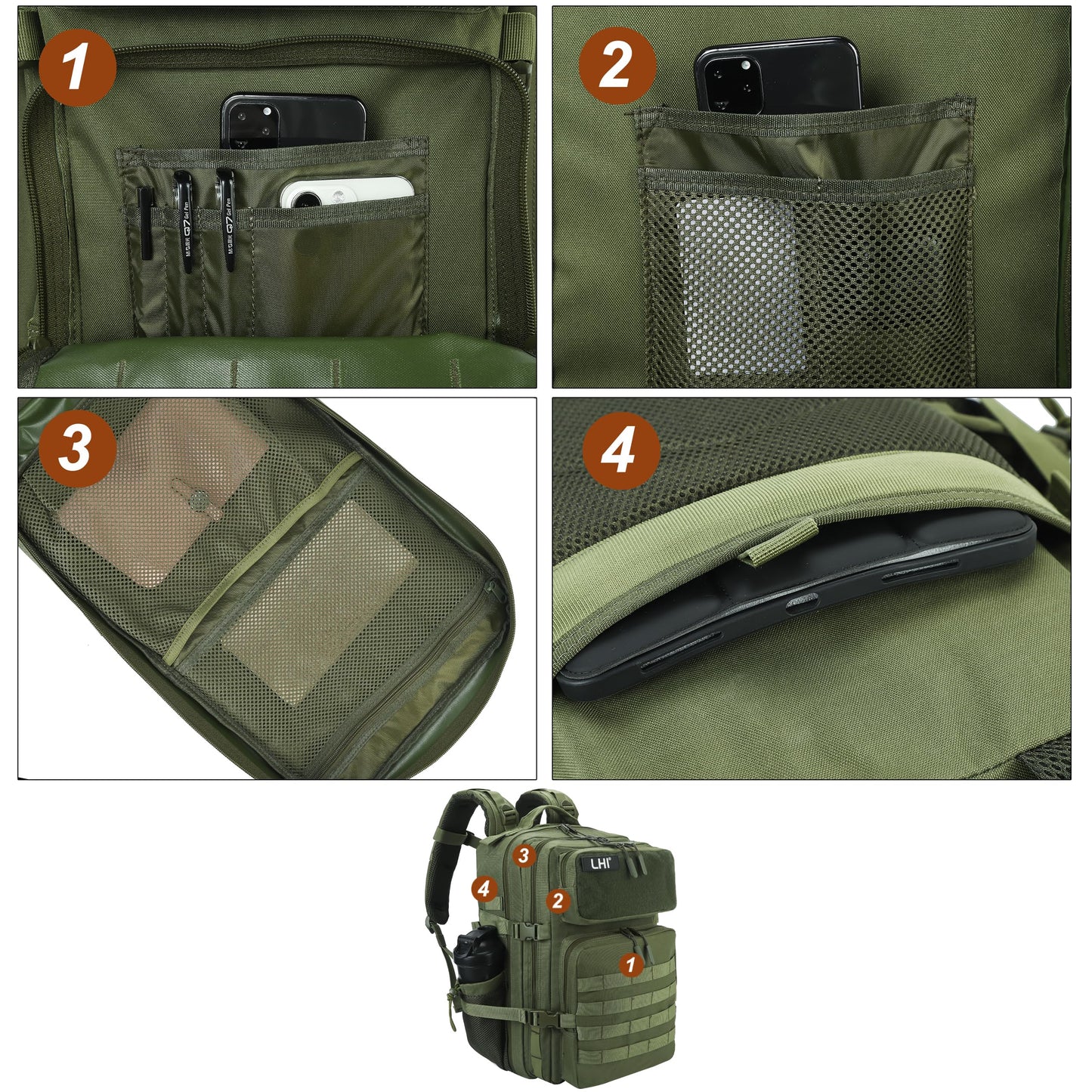 LHI Military Tactical Backpack for Men and Women 45L Army 3 Days Assault Pack Bag Large Rucksack with Molle System - Green