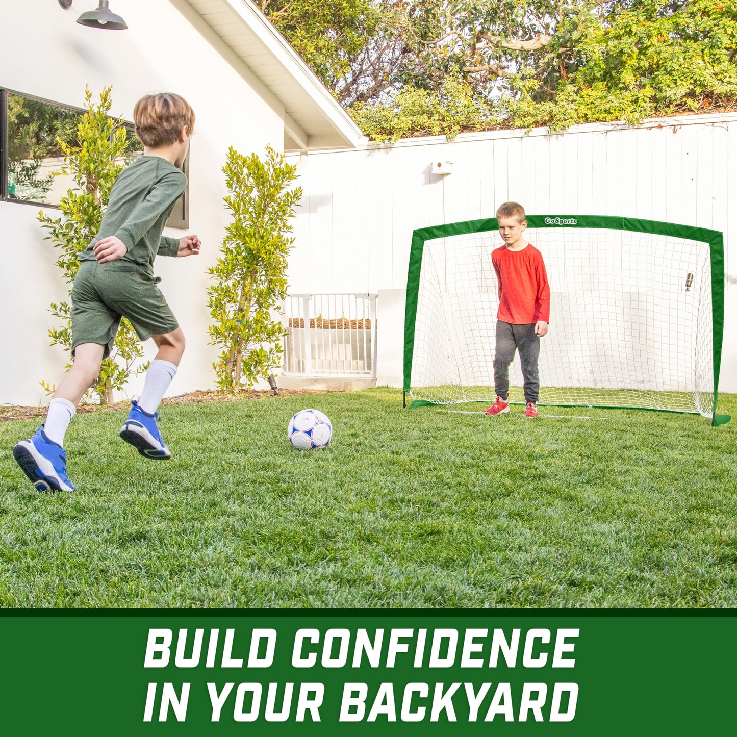 GoSports Team Tone 6 ft x 4 ft Portable Soccer Goal for Kids - Pop Up Net for Backyard - Dark Green