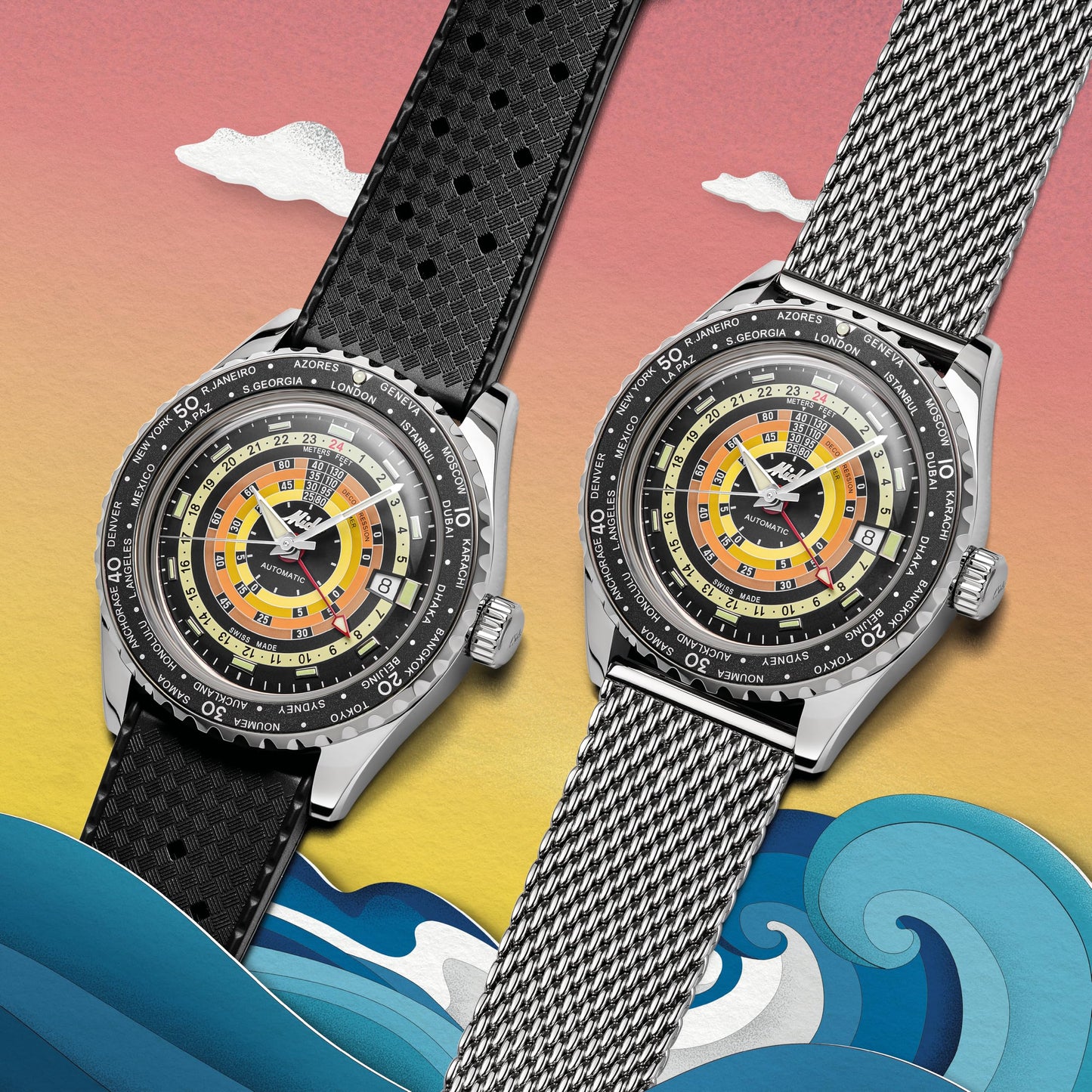 MIDO Ocean Star Decompression Worldtimer - Swiss Automatic GMT Watch for Men - Black Dial - Stainless Steel 40.5mm Case - M0268291705100