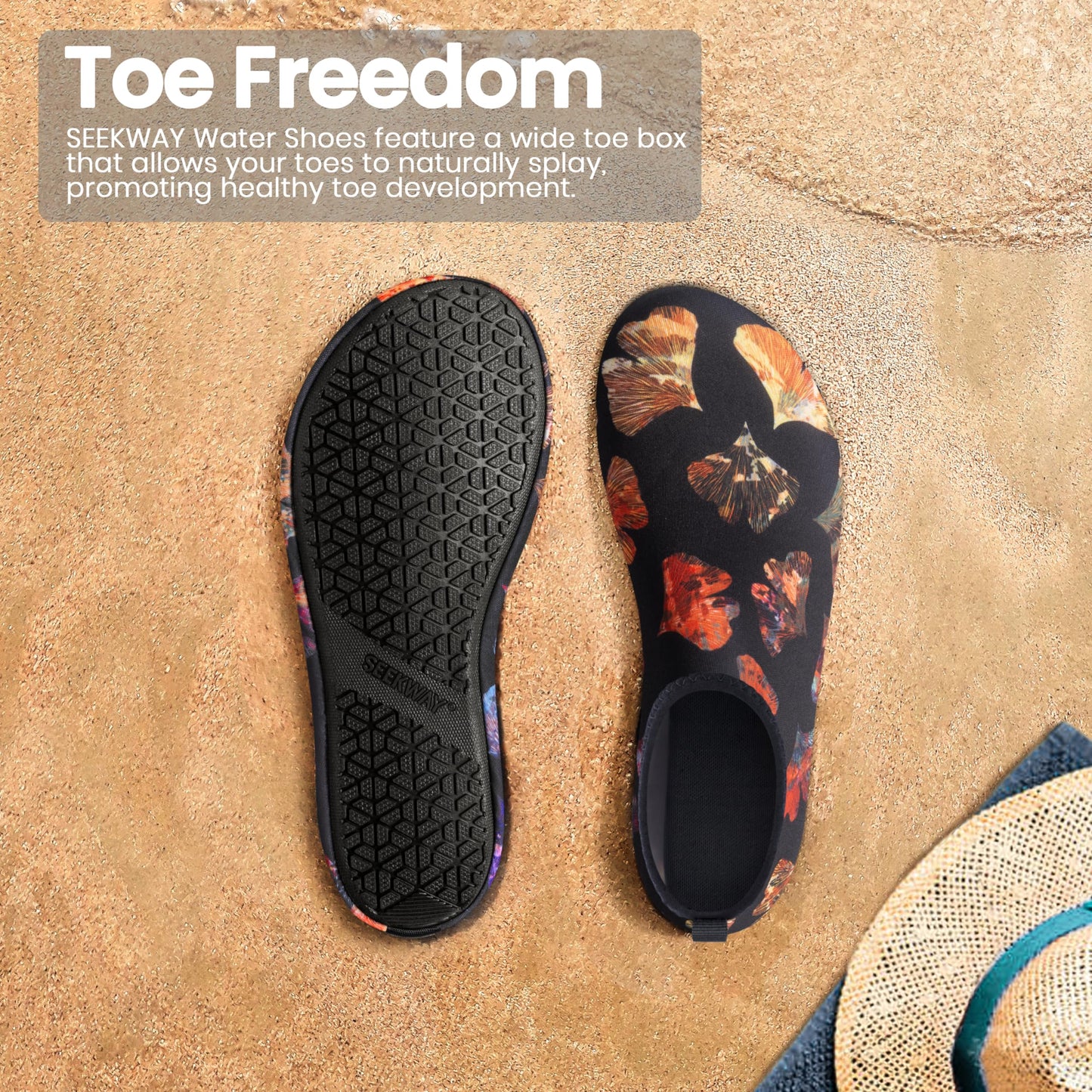 SEEKWAY Water Shoes Women Men Adult Quick-Dry Aqua Socks Barefoot Non Slip for Beach Swim River Pool Lake surf Black Size SK002