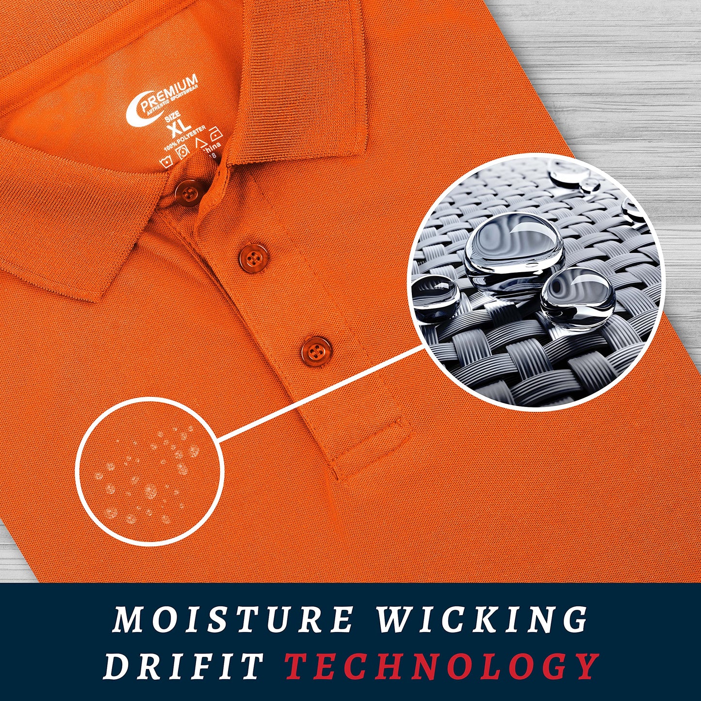 Premium Wear Men's High Moisture Wicking Polo T Shirts | Orange - Small