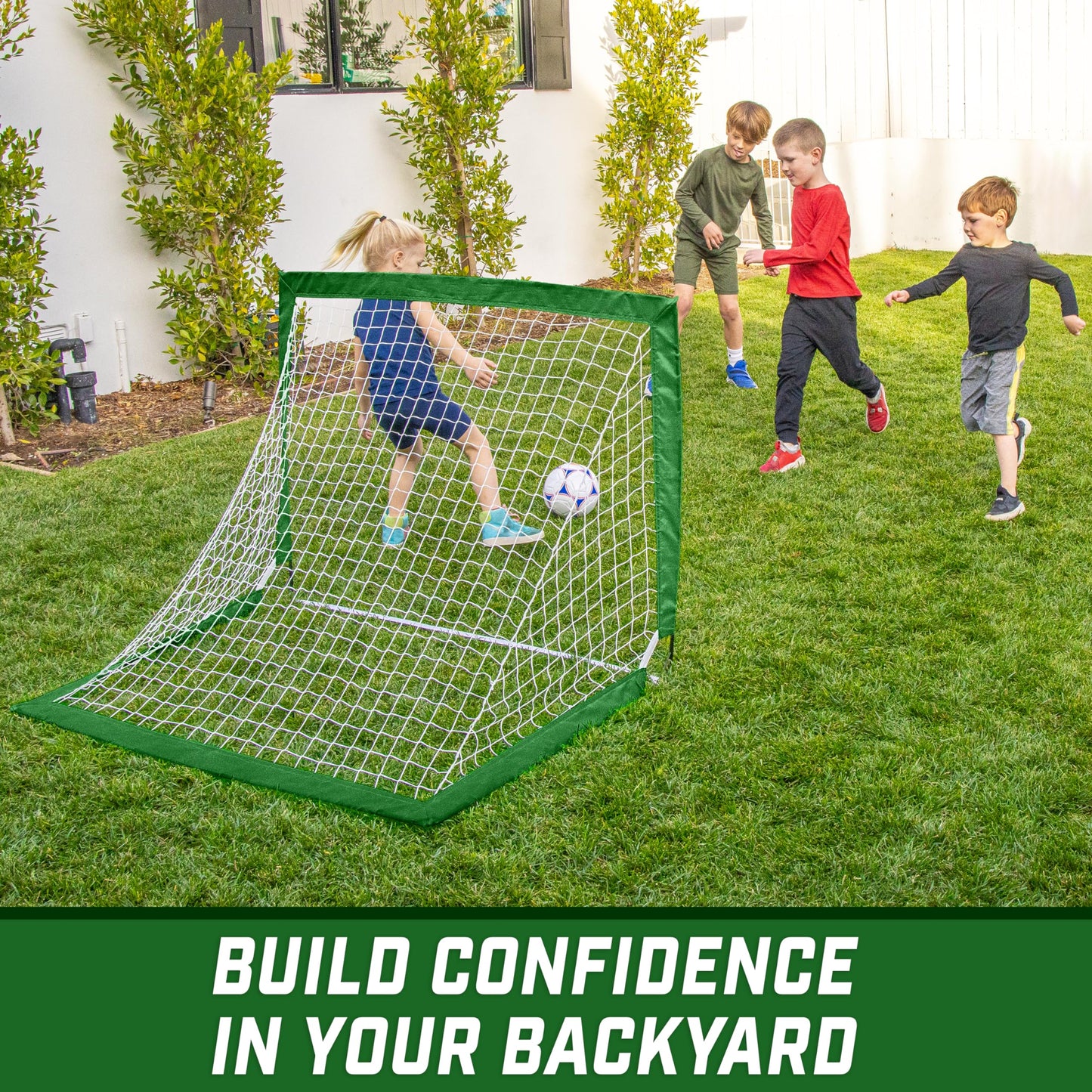 GoSports Team Tone 4 ft x 3 ft Portable Soccer Goal for Kids - Pop Up Net for Backyard - Dark Green