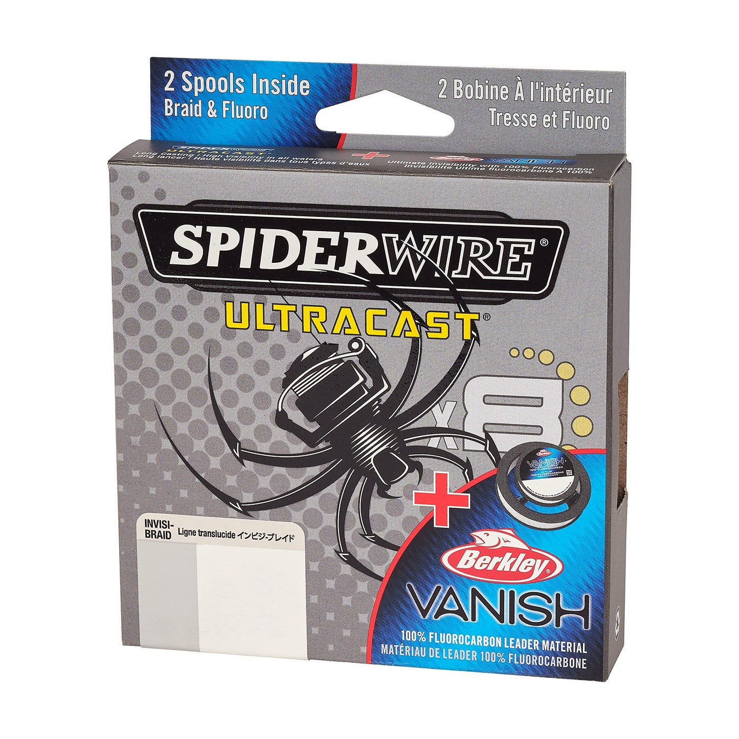 SpiderWire Ultracast Braid Vanish Fluorocarbon Dual Spool, 10lb Translucent Braid with 20lb Clear Fluoro Leader, 164yd | 150m