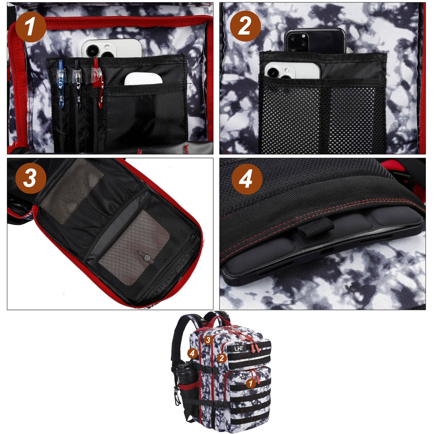 LHI Military Tactical Backpack for Men and Women 45L Army 3 Days Assault Pack Bag Large Rucksack with Molle System Black and white