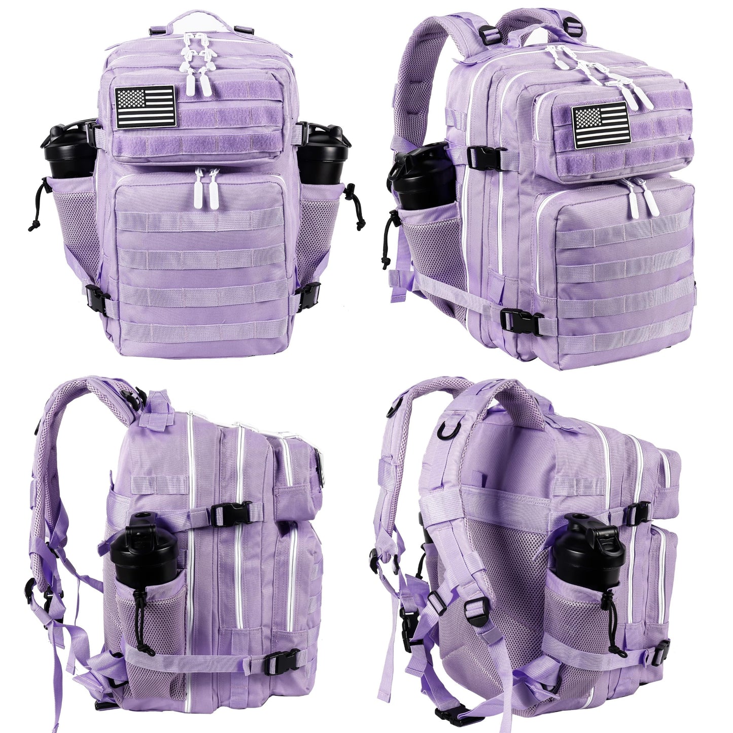 LHI Tactical Military Backpack for Men and Women 25L Army Assault Pack Bag Large Rucksack with Molle System-light purple