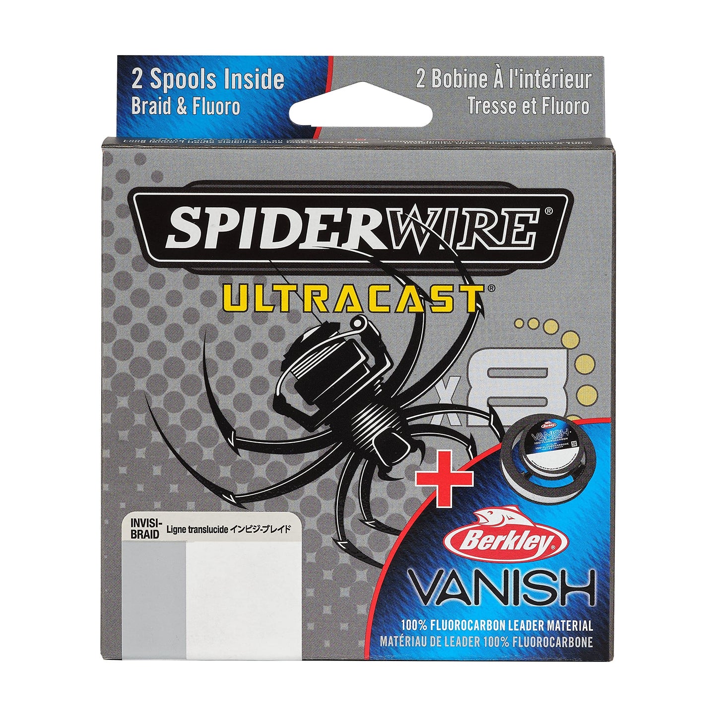 SpiderWire Ultracast Braid Vanish Fluorocarbon Dual Spool, 10lb Translucent Braid with 20lb Clear Fluoro Leader, 164yd | 150m