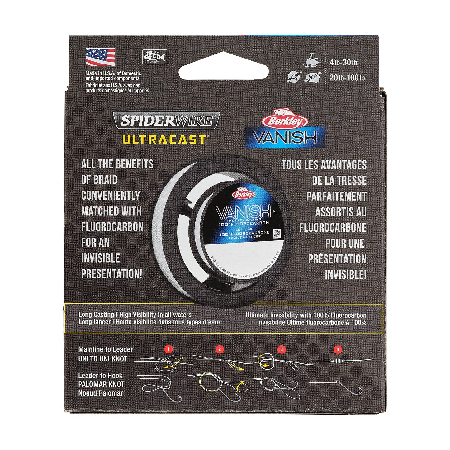 SpiderWire Ultracast Braid Vanish Fluorocarbon Dual Spool, 10lb Translucent Braid with 20lb Clear Fluoro Leader, 164yd | 150m