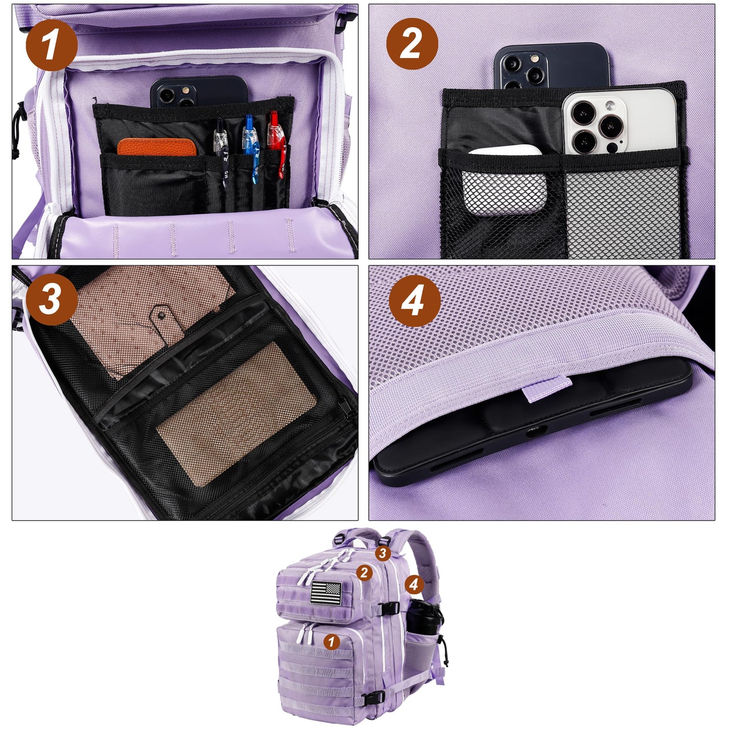 LHI Tactical Military Backpack for Men and Women 25L Army Assault Pack Bag Large Rucksack with Molle System-light purple