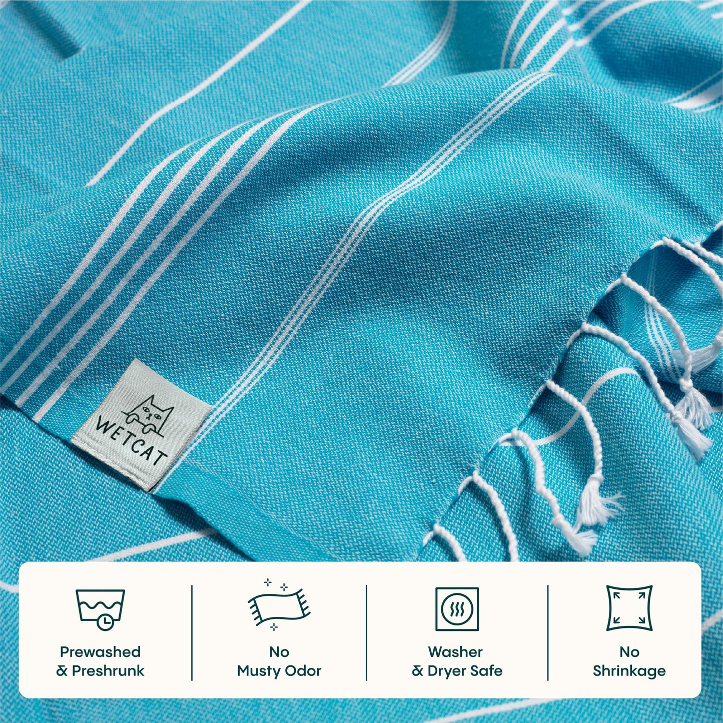 WETCAT Turkish Beach Towel Oversized (38"x71") 100% Turkish Cotton, Made in Turkey - Sand Free, Extra Large, Ultra Soft, Quick Drying, Compact & Lightweight for Travel - Turquoise