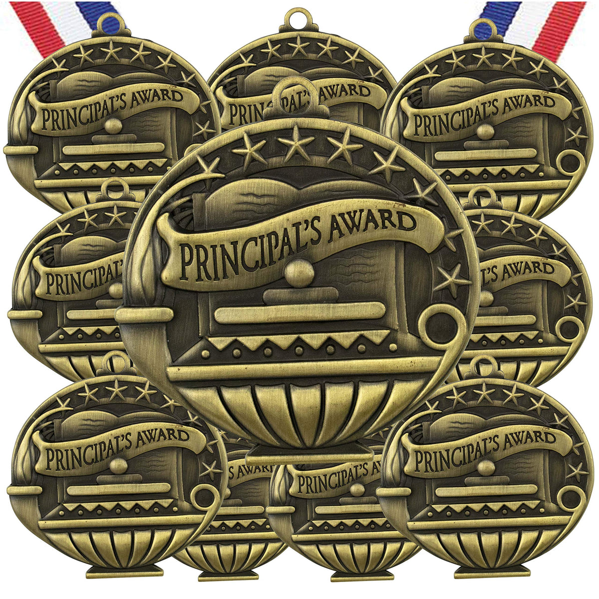 Express Medals Principals Award Gold Medals Trophy Award with Neck Ribbons APMG-764 - (Pack of 10)