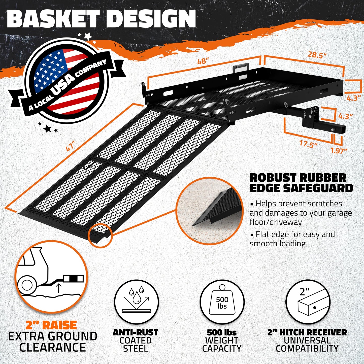 Mockins Folding Trailer Hitch Cargo Carrier with Ramp for Wheelchair