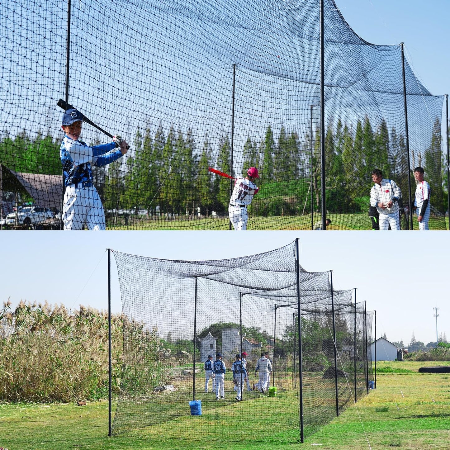20/35/55/70 FT Baseball Batting Cage, Baseball Nets for Batting Cage，Baseball and Softball Batting Cage Nets for Pitching Training, Outdoor Backyard Batting Cage with Frame