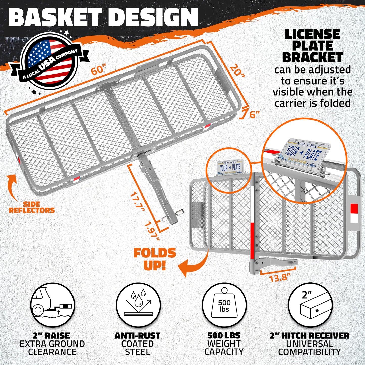 Mockins 500 Lbs. Capacity Folding Luggage Rack for SUV Car Truck Van & RV